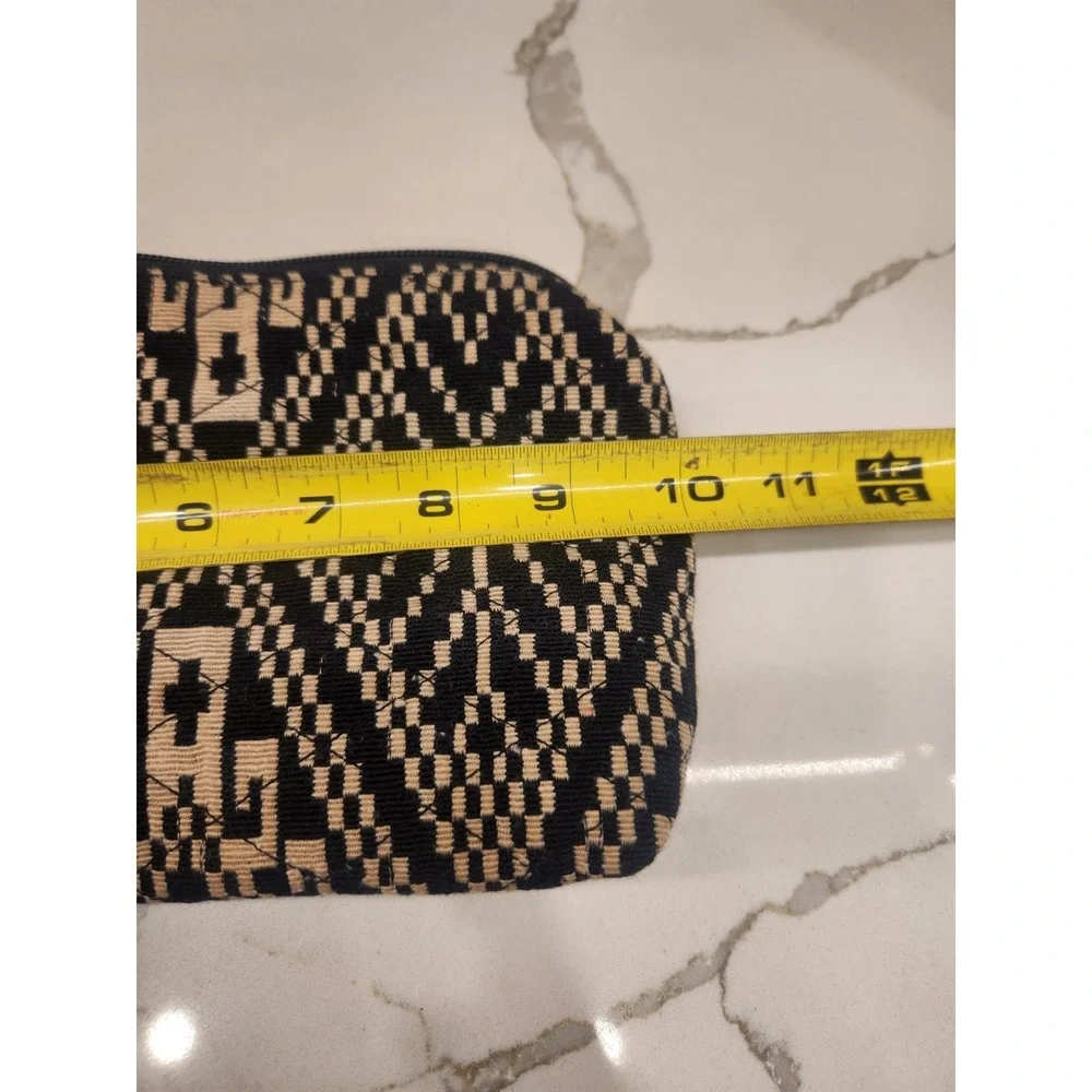 Lovestitch Black and Cream Colorful Pom Poms Boho Makeup Bag Pouch Made in India